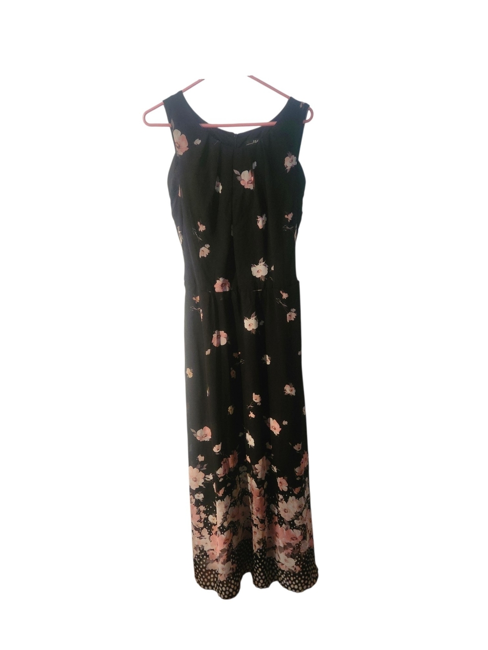 R&K Black Floral Romantic Maxi Length Dress Womens Size 14-W/belt & Zipper